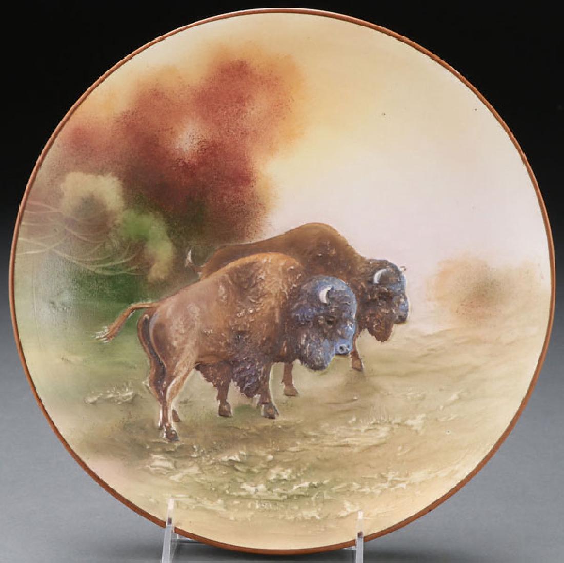 A HAND PAINTED NIPPON MOLDED BUFFALO PLAQUE (1 of 1)
