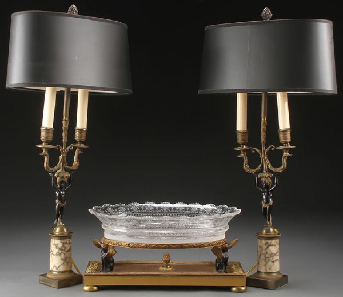 FRENCH EMPIRE GLASS & BRONZE CONSOLE SET (1 of 2)