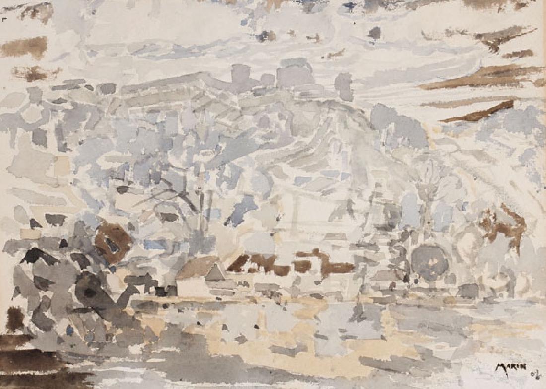 ORIGINAL JOHN MARIN WATERCOLOR WITH GREAT PROVENANCE: JOHN MARIN(American 1870-1953)Patterned Slope (Chevreuse) - 1909Watercolor on paperSigned and dated lower right 'Marin 09'. Verso with paper dust cover displaying original typed Photo-Secession Galler