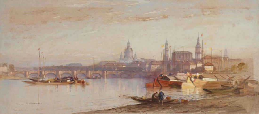SAMUEL COLMAN WATERCOLOR - NOTMAN COLLECTION: SAMUEL COLMAN(American 1832-1920)Dresden - 1873Watercolor heightened with gouache Signed, titled, and dated lower left "Sam ' Colman, Dresden, Oct. 1873"9.25 inches x 20.75 inches Provenance: