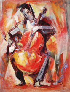 WILLIAM MEYEROWITZ SIGNED OIL PAINTING: WILLIAM MEYEROWITZ(American 1887-1981)The Cellist Oil on canvas boardSigned lower right 18 inches x 14 inches SHIPPING NOTICE:Jackson's is your sole and only source for one st