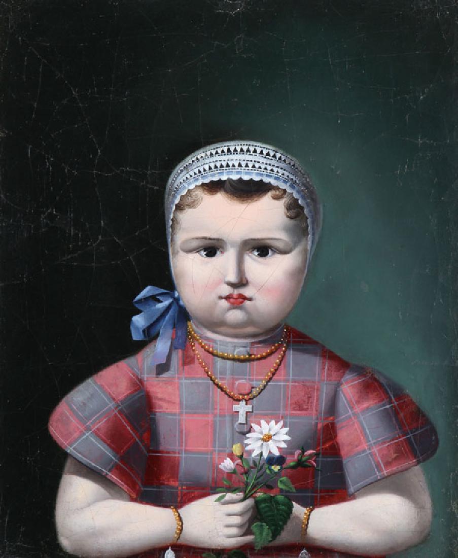 CHARMING FOLK ART CHILD PAINTING C. 1840 (1 of 3)