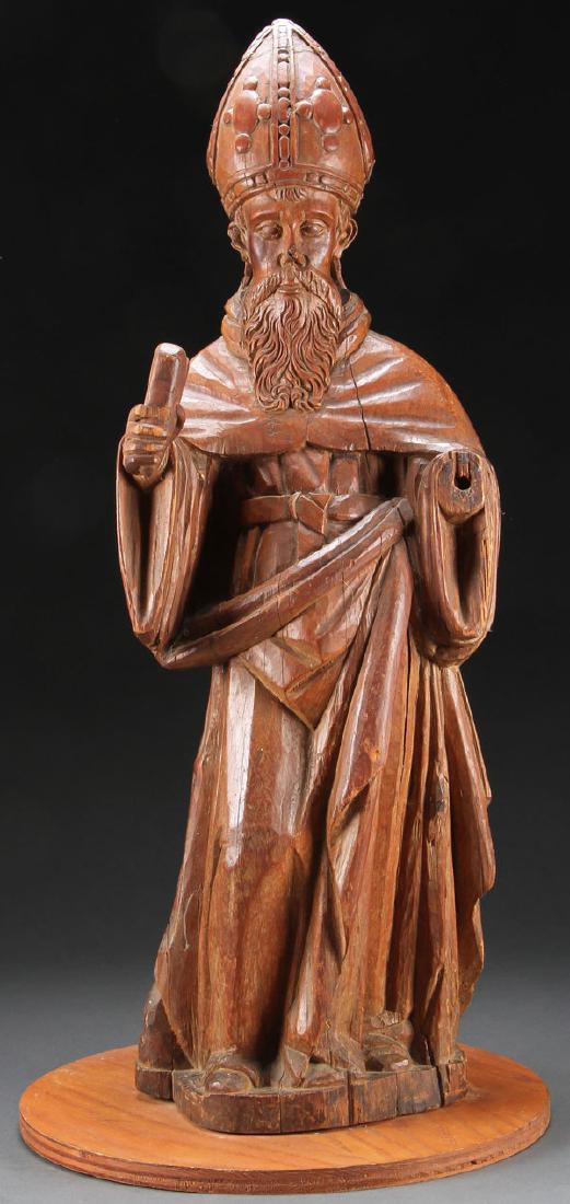 LARGE CARVED WOOD  BISHOP SAINT 18TH CENTURY (1 of 1)