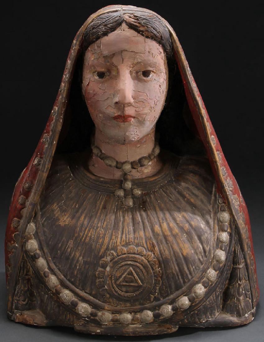 LIFE SIZE CARVED BUST OF A FEMALE SAINT, ITALIAN (1 of 4)