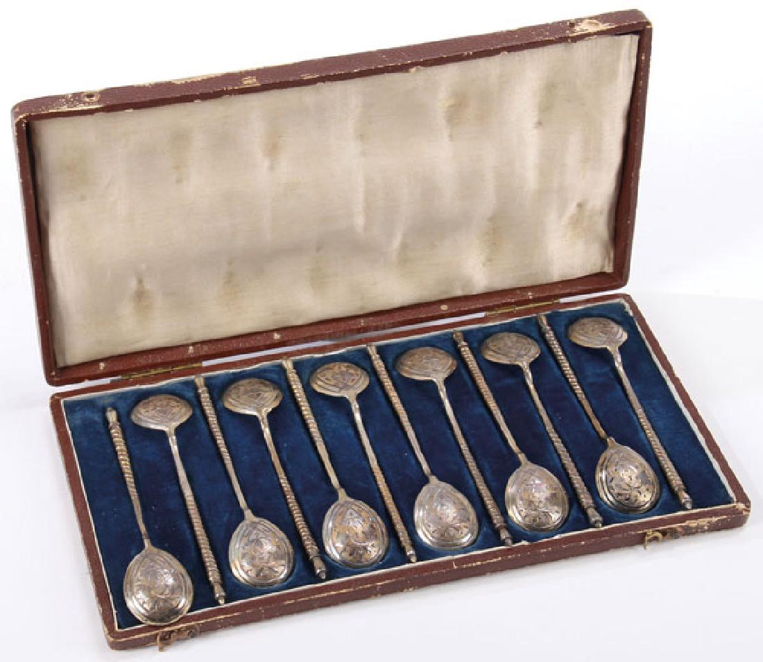 SET OF 12 RUSSIAN SILVER GILT DEMITASSE SPOONS (1 of 3)
