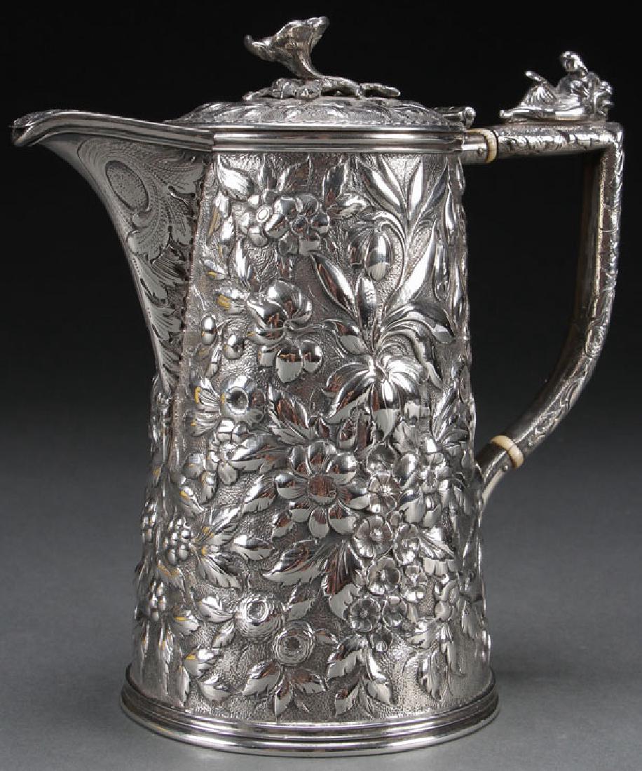 KIRK & SON SILVER FLORAL REPOUSSE CHOCOLATE POT (1 of 2)