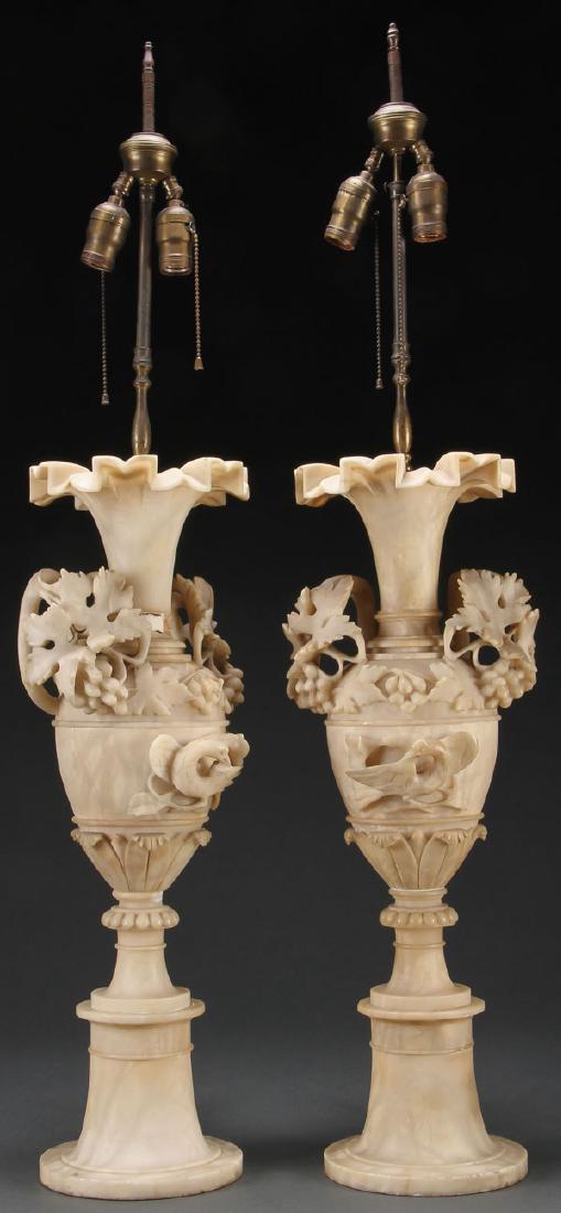 A PAIR OF ITALIAN CARVED ALABASTER URN FORM LAMPS (1 of 1)