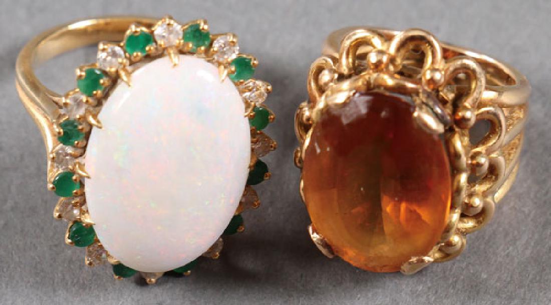 TWO LADIES GOLD RINGS WITH SEMI-PRECIOUS GEMSTONE (1 of 1)
