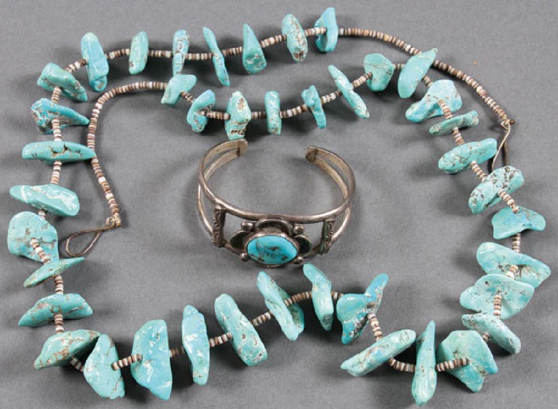 A SOUTHWEST TURQUOISE NECKLACE AND BANGLE (1 of 1)