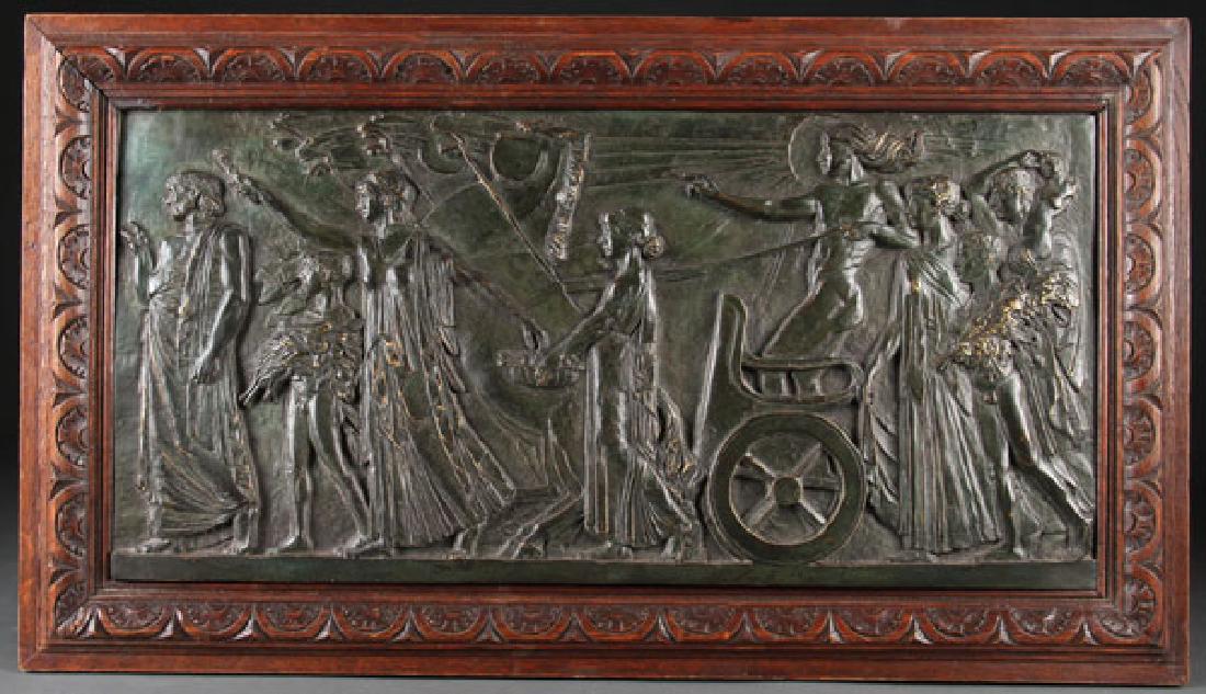A LARGE NEO-CLASSIC PATINATED BRONZE PLAQUE (1 of 1)