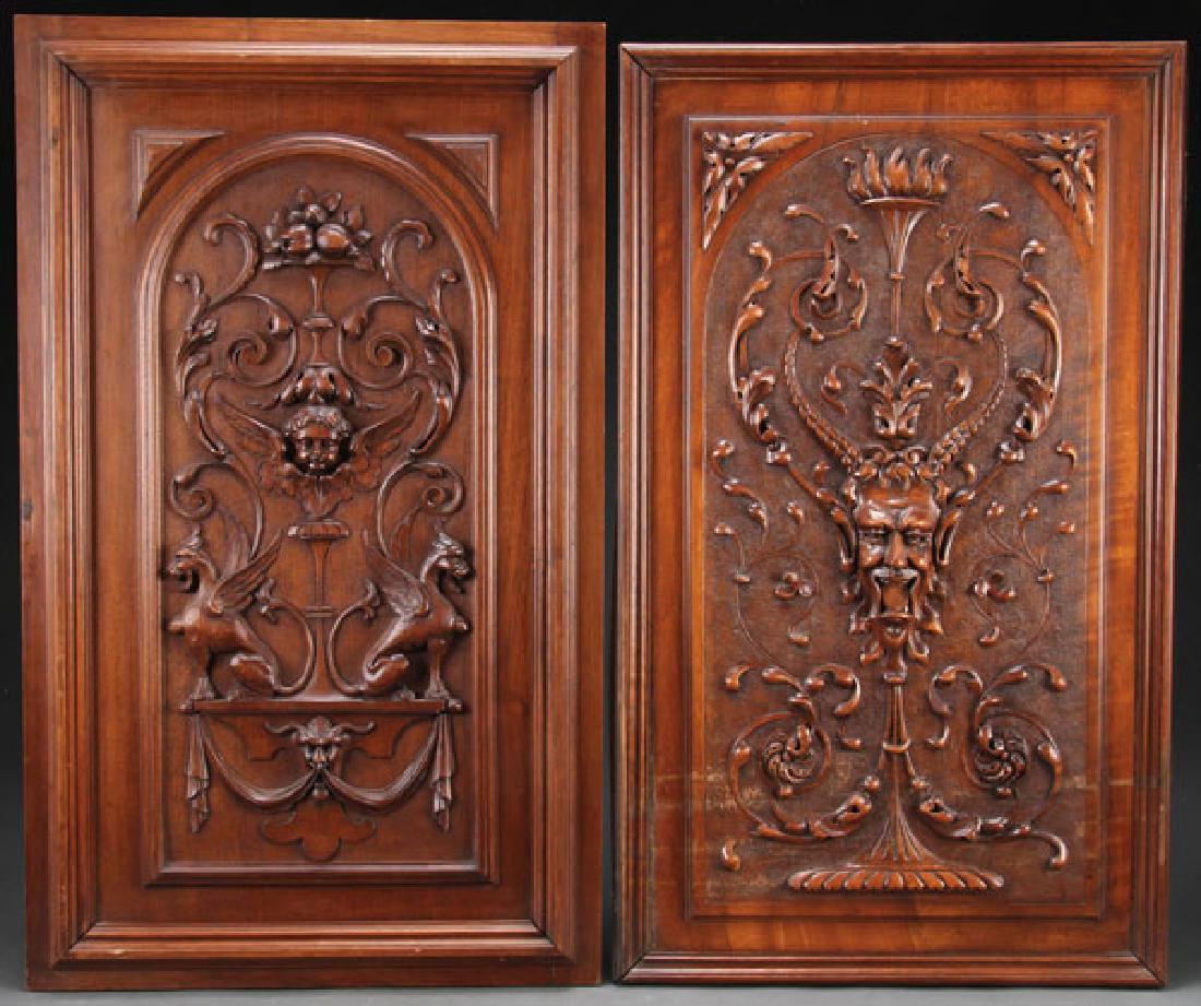 TWO RENAISSANCE REVIVAL CARVED WALNUT PANELS (1 of 1)