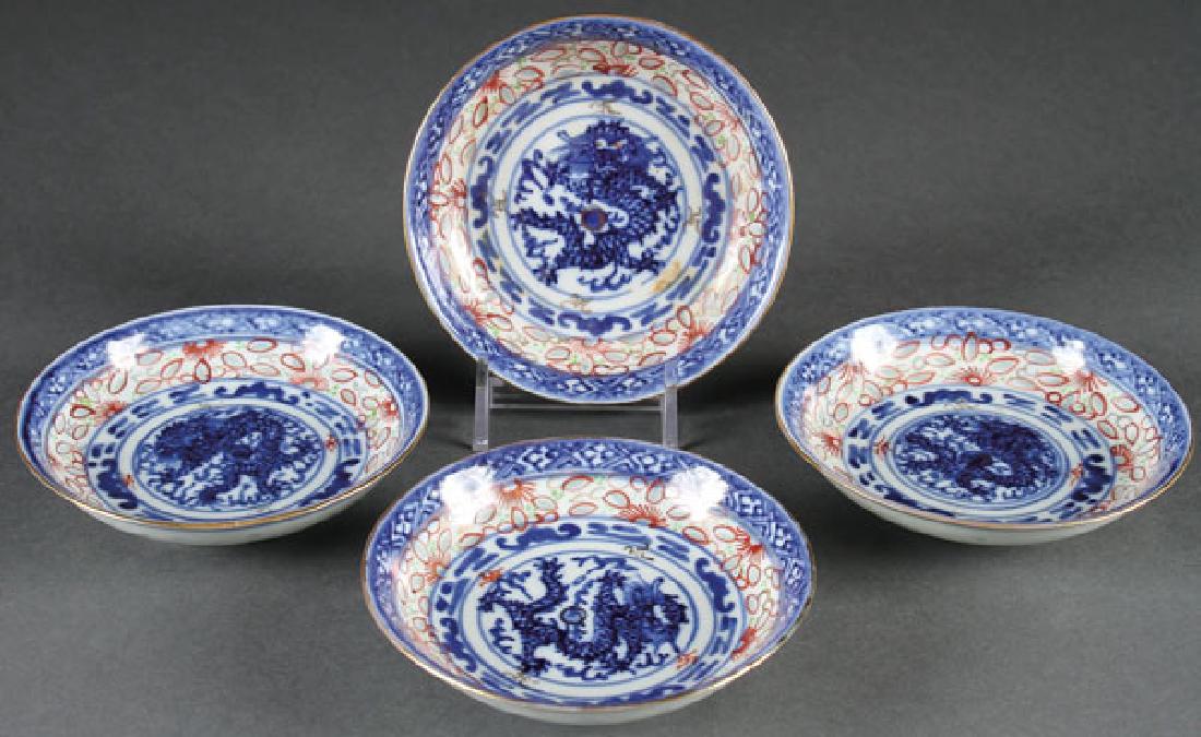 4 CHINESE BLUE WHITE PORCELAIN EXPORT CUP PLATES (1 of 2)