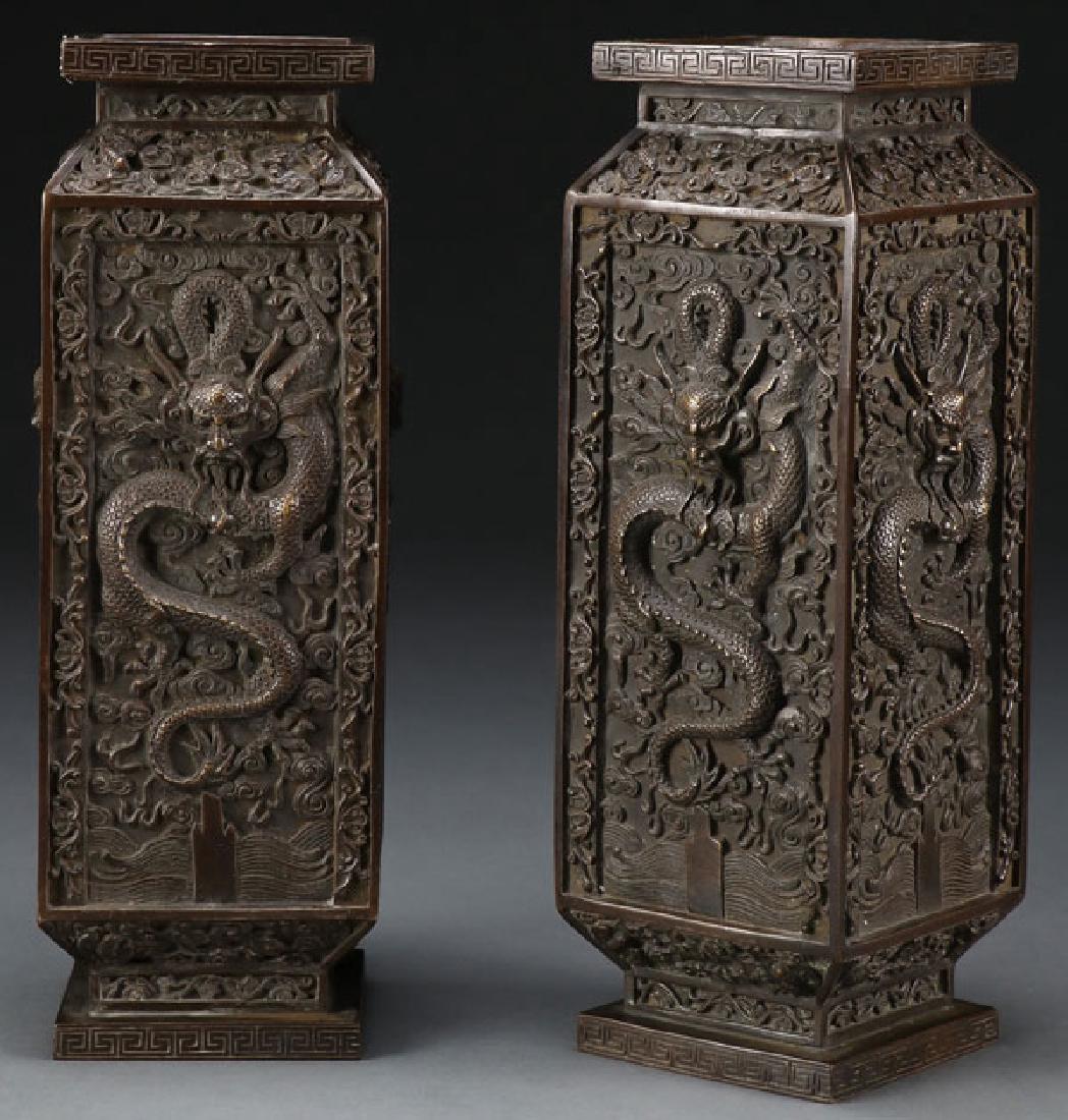 A PAIR OF CHINESE "DRAGONS" BRONZE VASES (1 of 6)