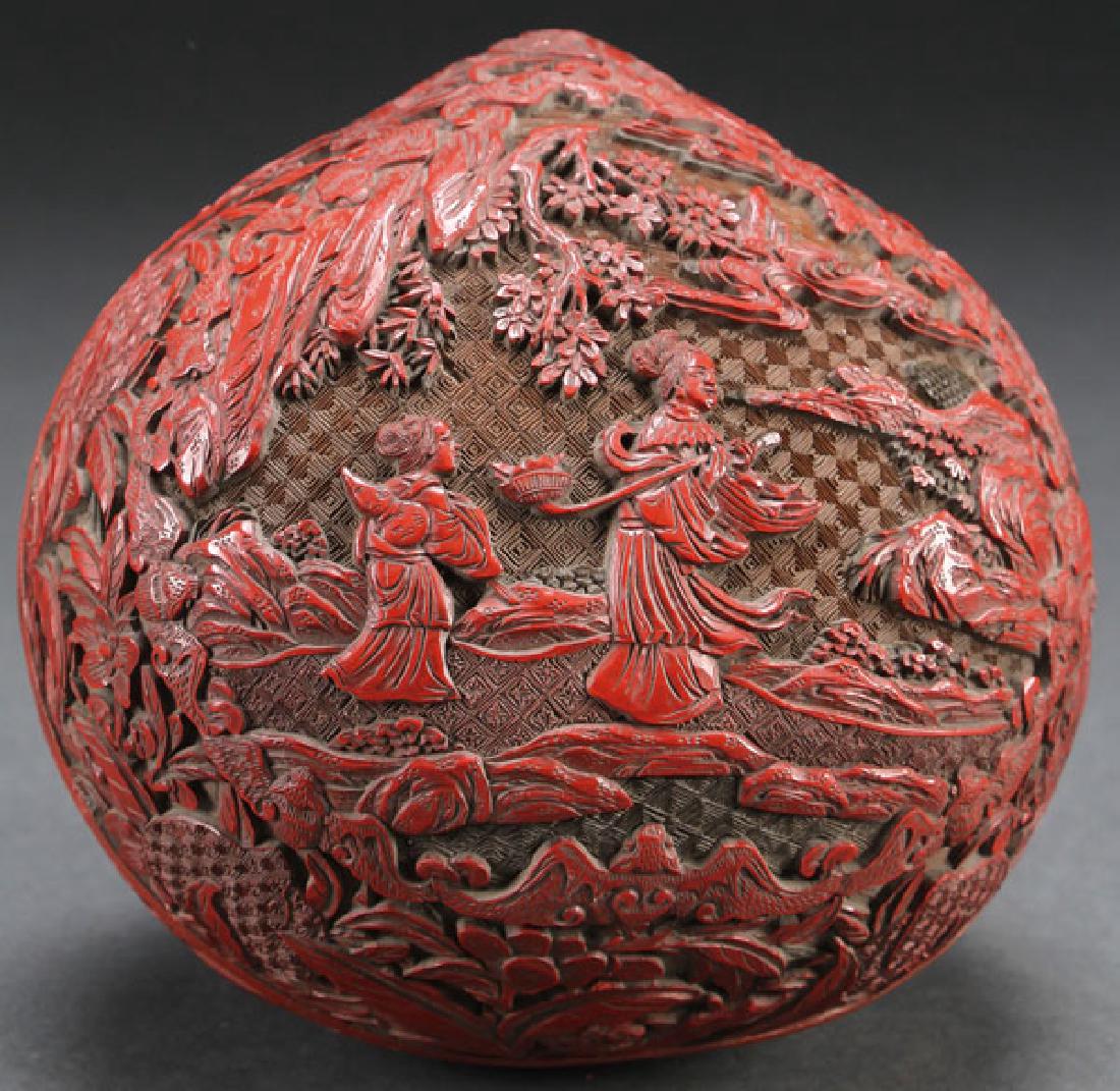 CHINESE CINNABAR CARVED COVERED BOX (1 of 5)
