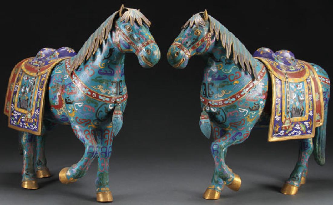 LARGE CHINESE CLOISONNE SADDLED HORSES (1 of 1)