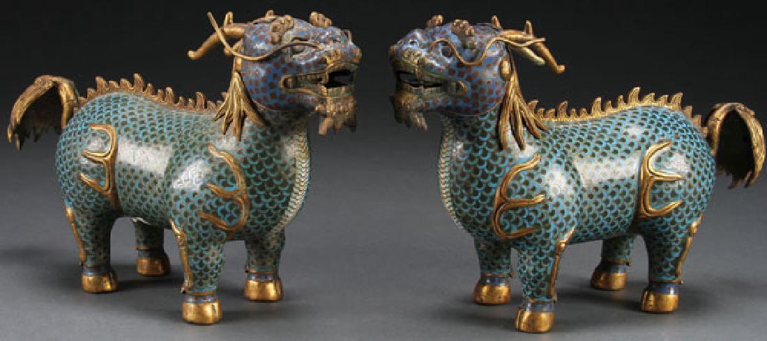PR CHINESE CLOISONNE GILT BRONZE FOO DOGS (1 of 6)