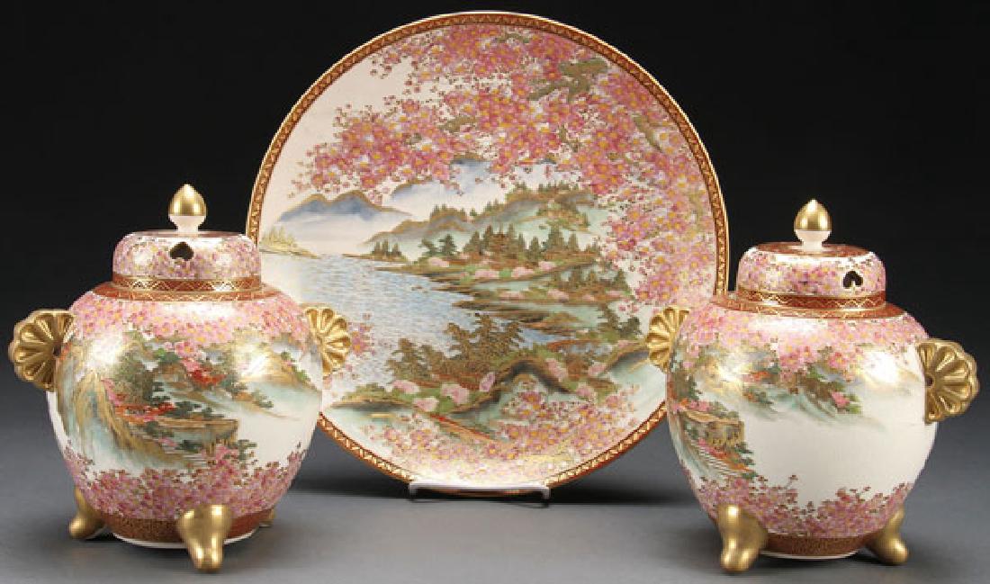 3 PC SET OF SATSUMA KOSHIDA DECORATED PORCELAIN (1 of 2)