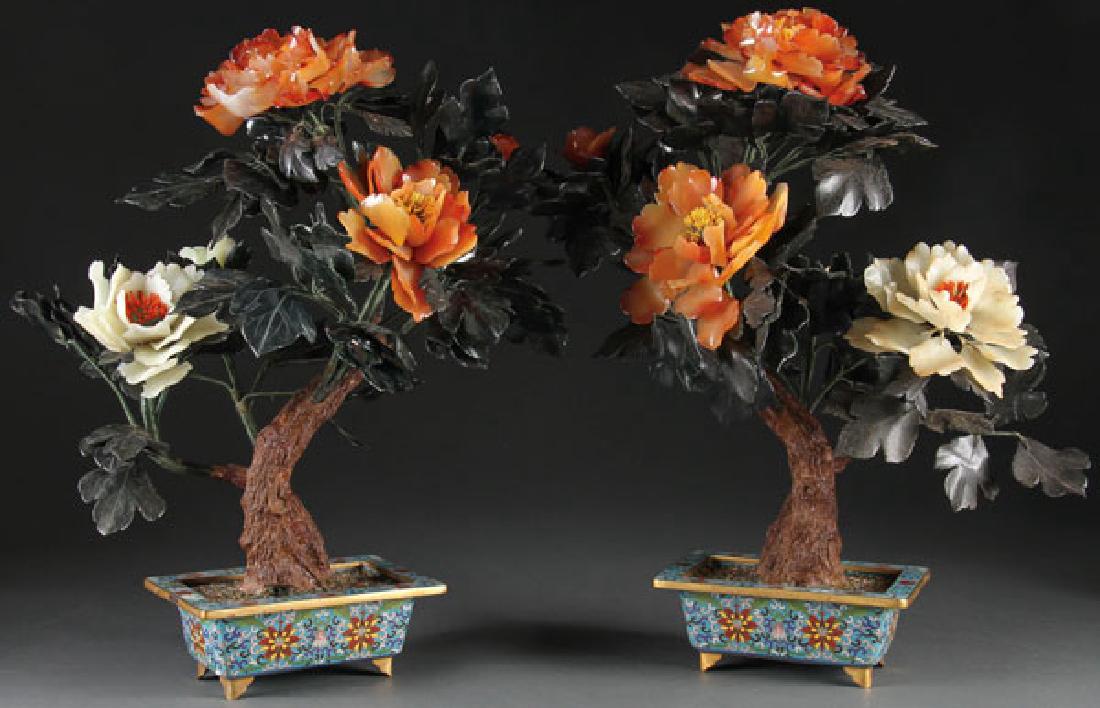 CHINESE FLOWERING HARDSTONE TREES WITH CLOISONNE (1 of 1)