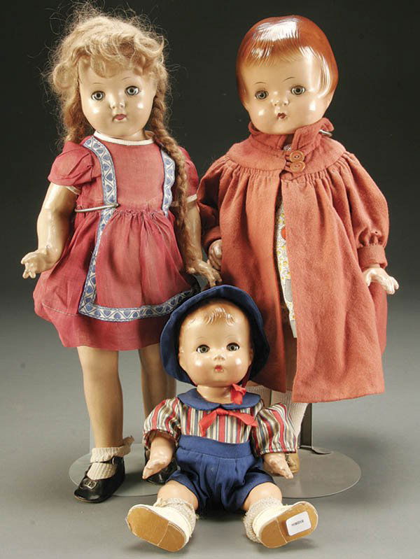 THREE COMPOSITION AMERICAN DOLLS, featuring a 19': THREE COMPOSITION AMERICAN DOLLS, featuring a 19'' Patsy Joan, an 11'' Effanbee and a 19'' unmarked. Estimate $300-$500