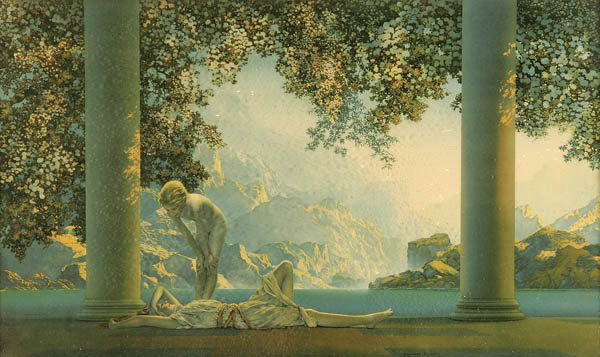 MAXFIELD PARRISH 'DAYBREAK' in original frame; Th: MAXFIELD PARRISH 'DAYBREAK' in original frame; The House of Art Publishing. 34 inchesx22 inches overall. Estimate $100-$150
