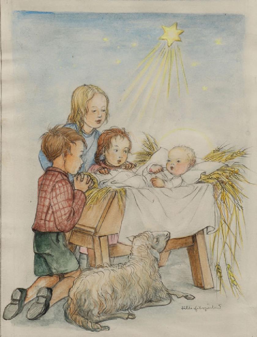 HAND PAINTED CHRISTMAS CARD ILLUSTRATIONS C.1925 (1 of 4)