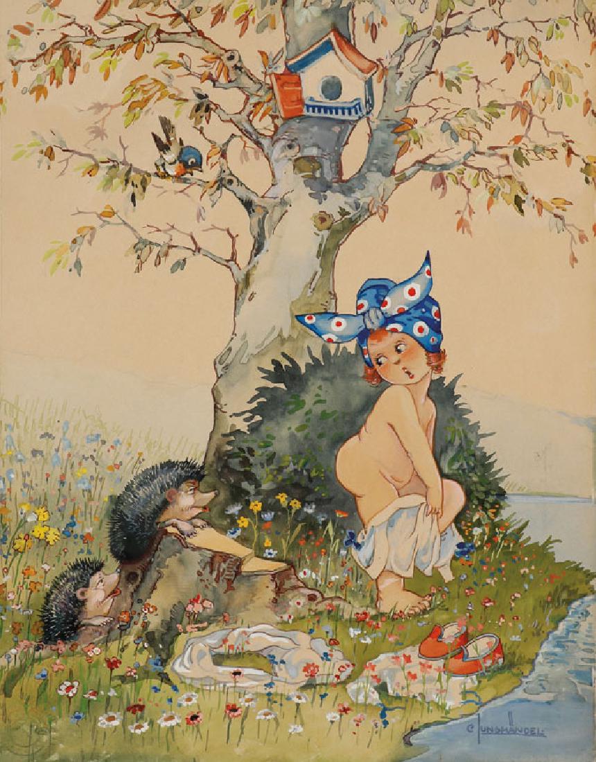 A PAIR OF ORIGINAL WATERCOLOR ILLUSTRATIONS (1 of 2)