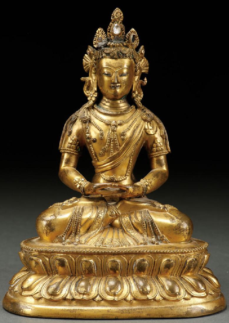 FINE SINO TIBETAN GILT BRONZE FIGURE OF AMITAYUS (1 of 6)
