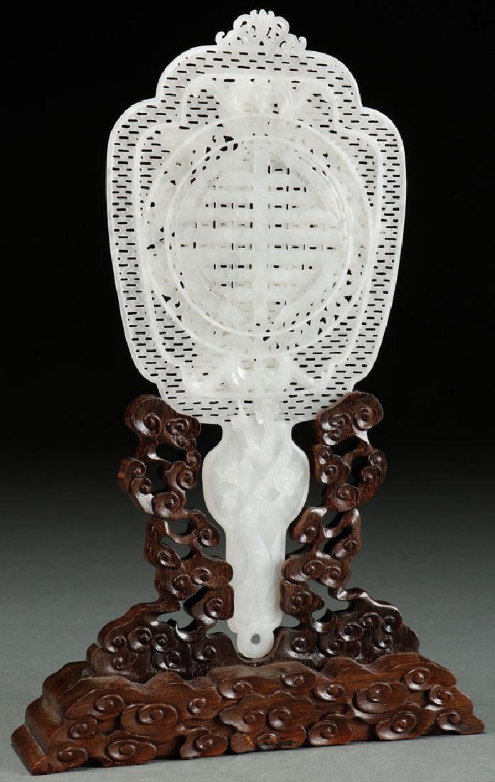 A CHINESE CARVED WHITE JADE ORNAMENTAL FAN (1 of 10)