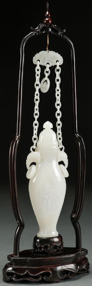 CHINESE CARVED WHITE JADE HANGING VASE (1 of 5)