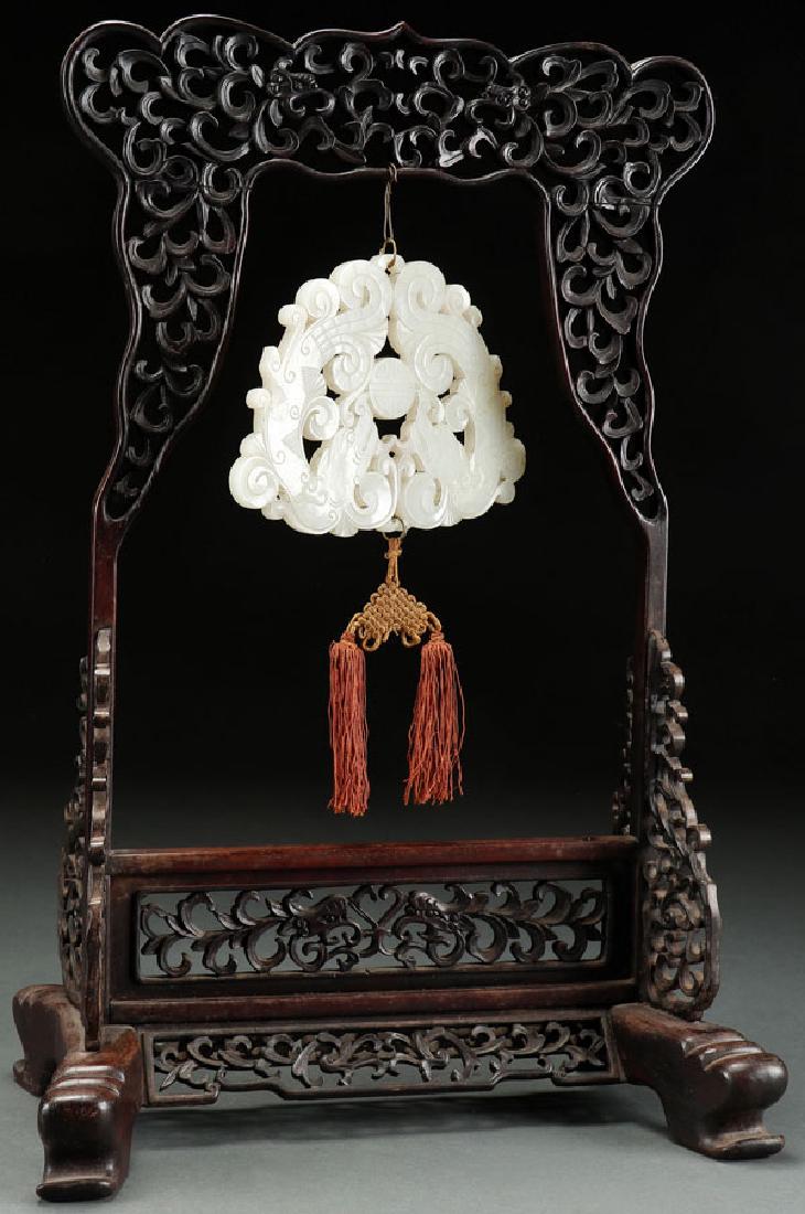 A CHINESE HANGING WHITE JADE CHIME ORNAMENT (1 of 5)