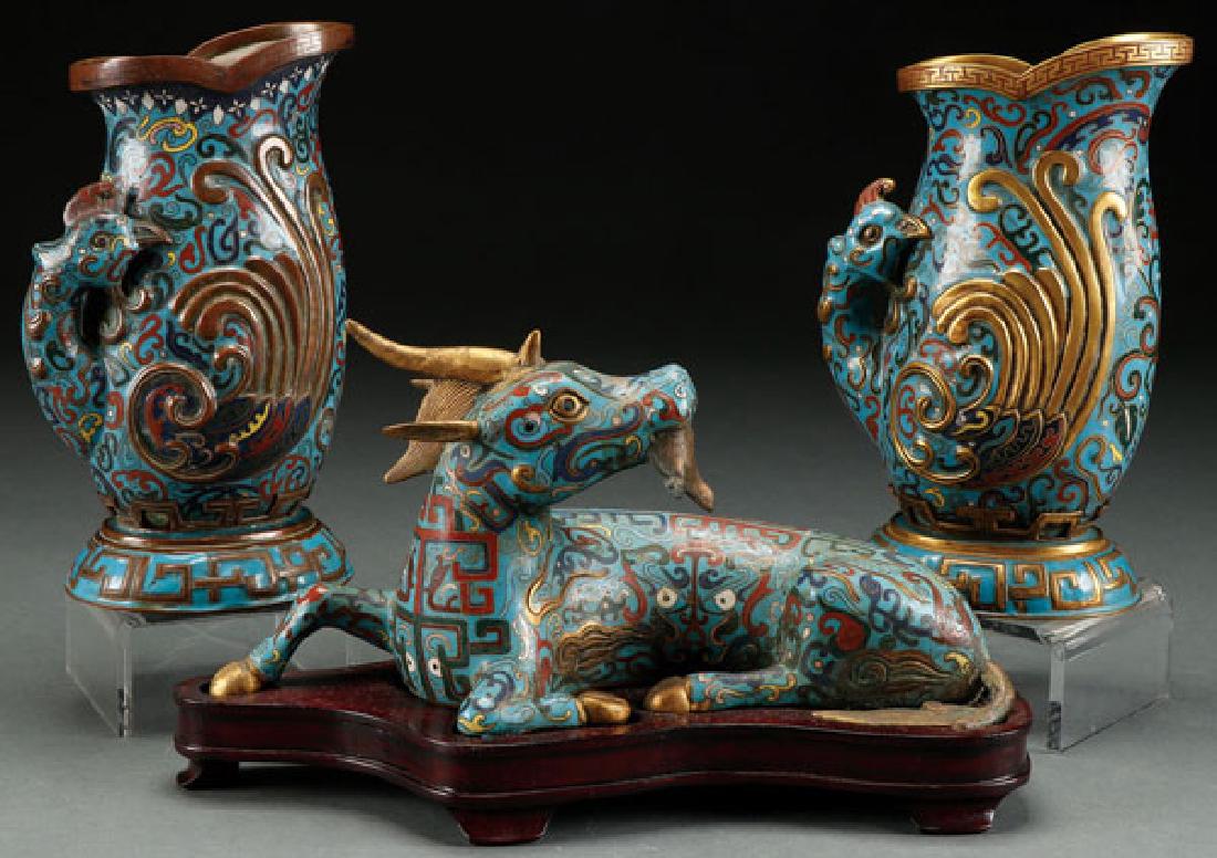GROUP OF THREE CHINESE CLOISONNE ENAMELED BRONZE (1 of 1)