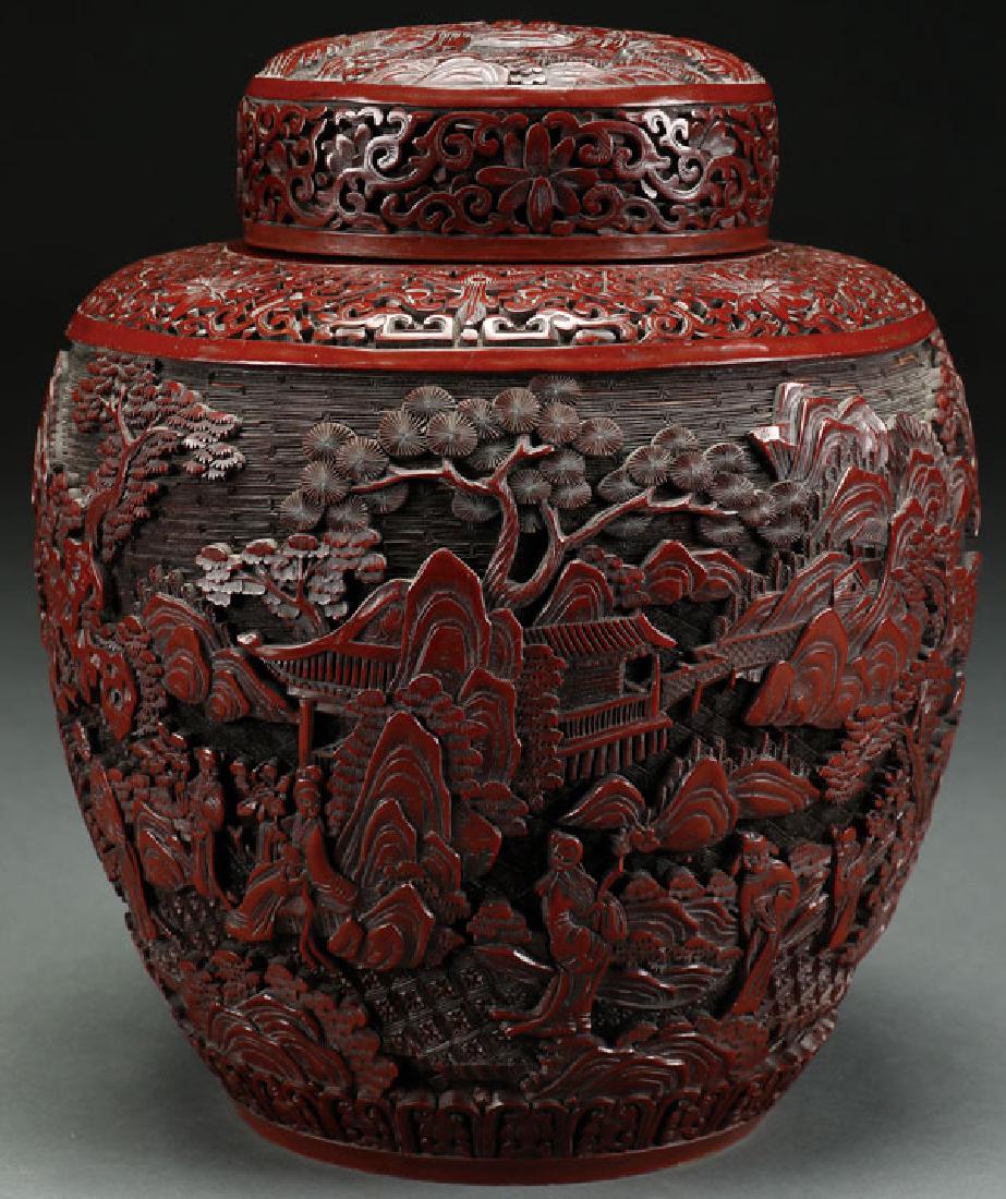 A CHINESE QING DYNASTY CARVED CINNABAR JAR (1 of 1)