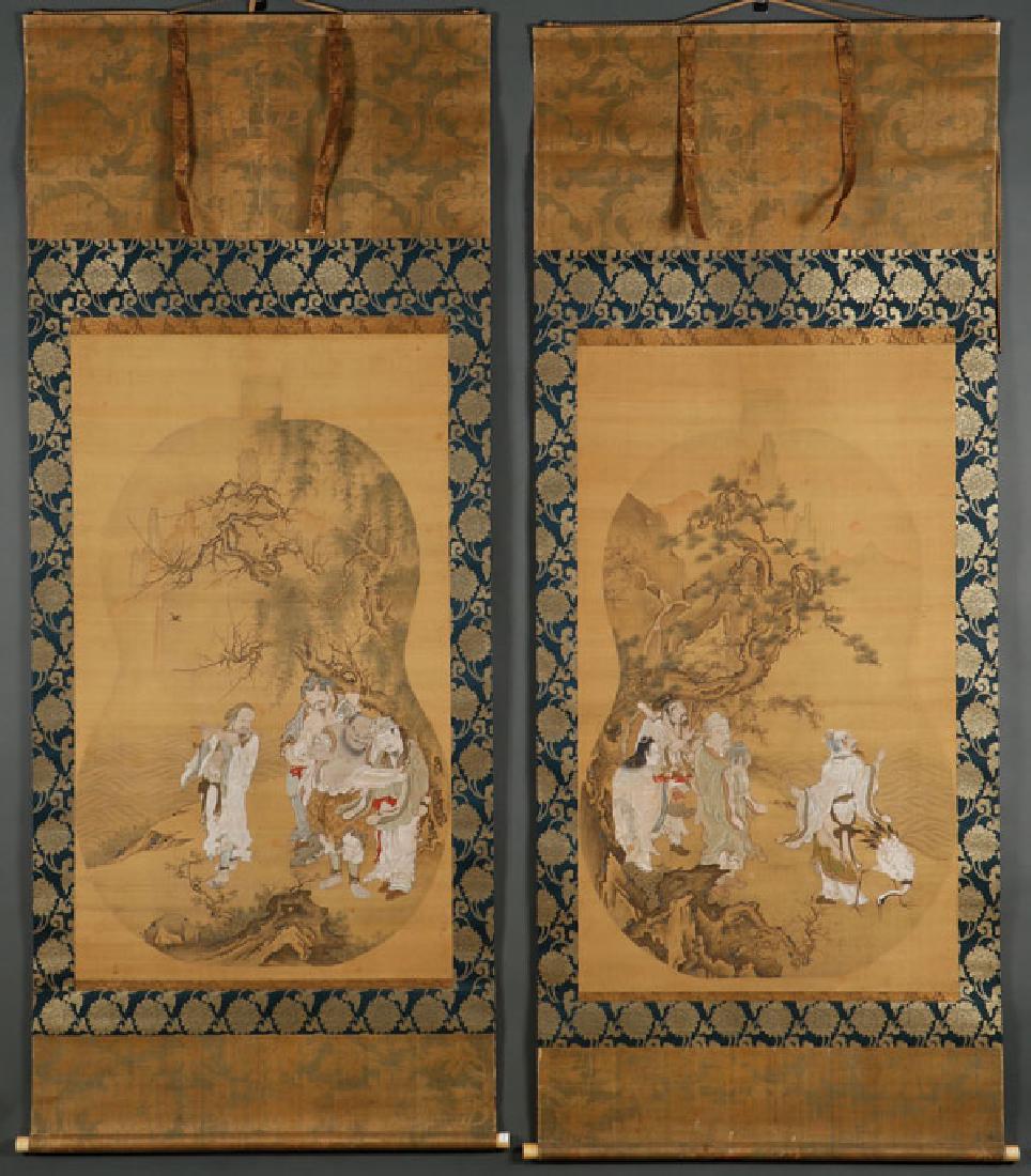 TWO CHINESE HAND PAINTED SILK SCROLLS, QING DYNASTY (1 of 10)