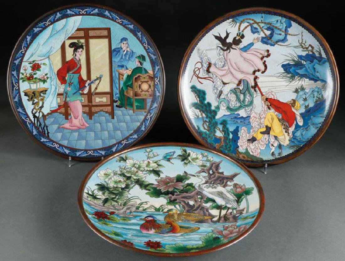 THREE  JAPANESE CLOISONNE ENAMELED CHARGERS (1 of 1)