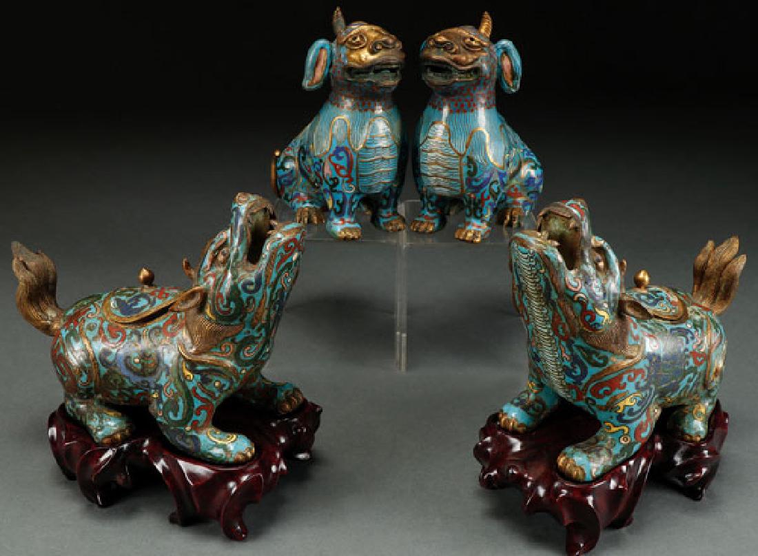 A GROUP OF FOUR CHINESE CLOISONNE ENAMELED BRONZE (1 of 9)