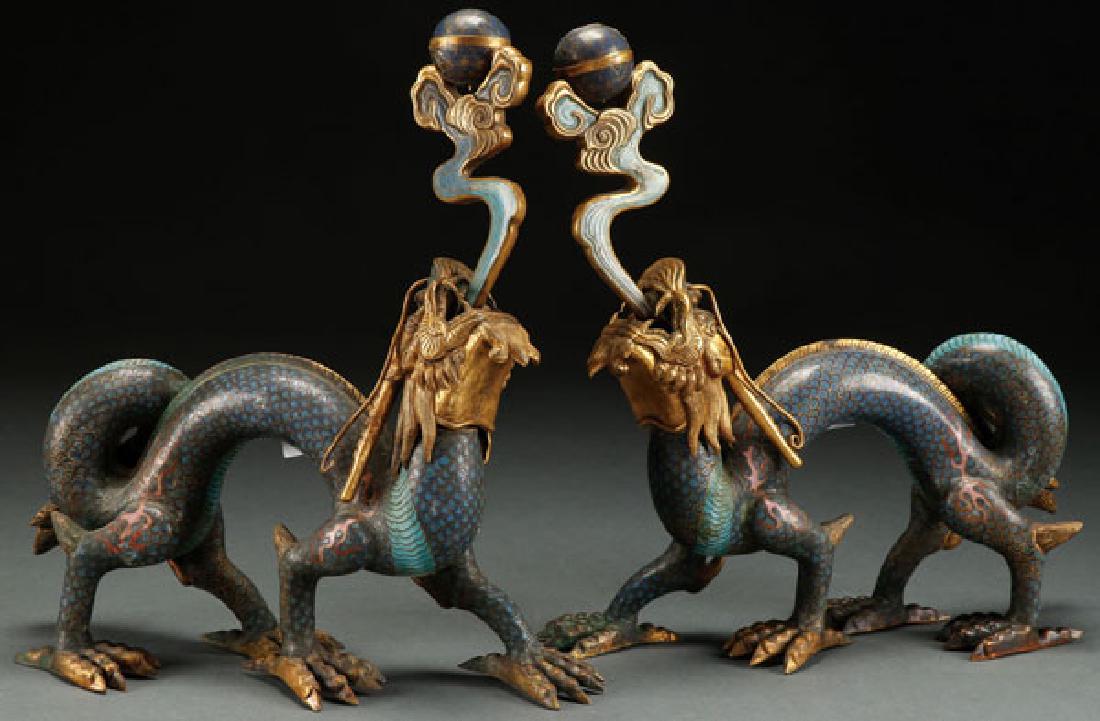 TWO CHINESE CLOISONNE GILT BRONZE DRAGONS (1 of 7)