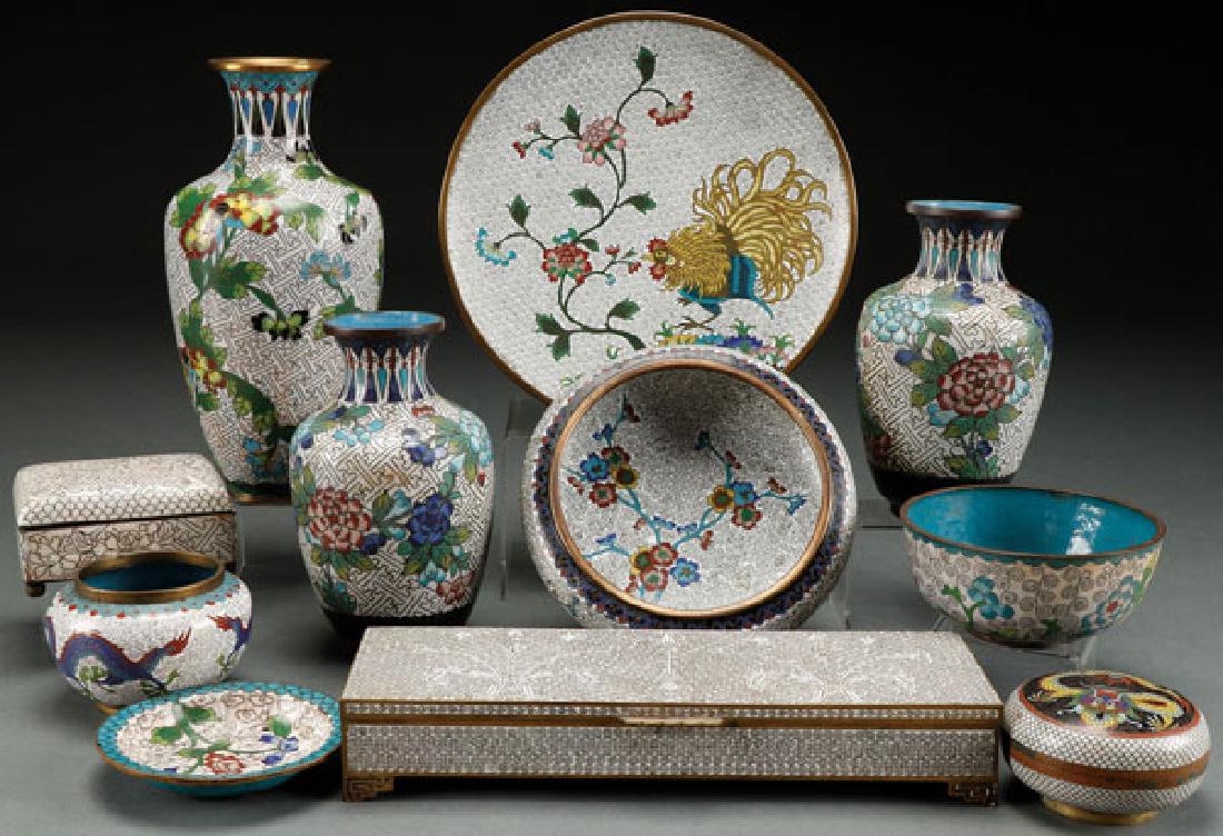 11 CHINESE ENAMELED CLOISONNE PIECES (1 of 1)
