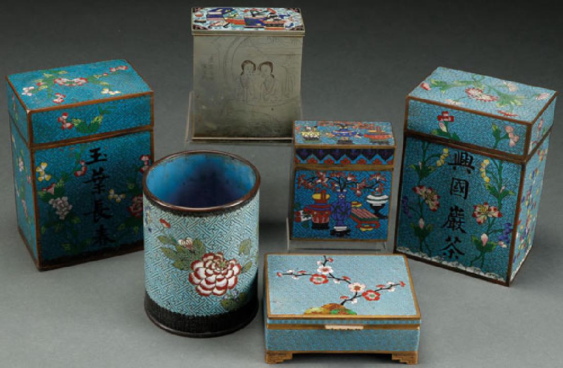 SIX CHINESE ENAMELED CLOISONNE CONTAINERS (1 of 1)