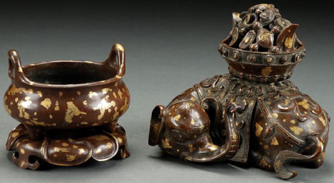 A PAIR OF CHINESE PATINATED AND GOLD SPLASHED (1 of 5)
