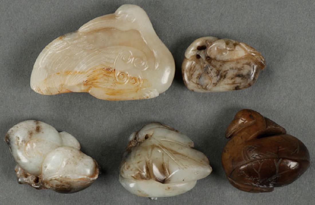 A GROUP OF FIVE CHINESE CARVED JADE ORNAMENTS (1 of 5)
