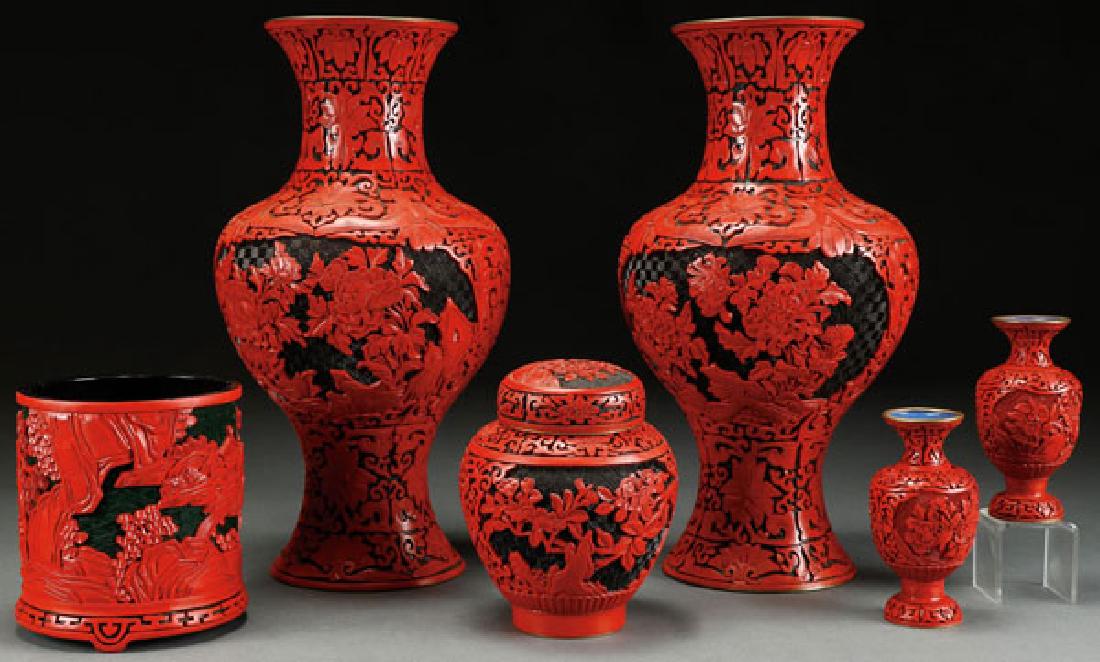 A FOUR PIECE GROUP OF TWO COLOR CHINESE CARVED (1 of 7)