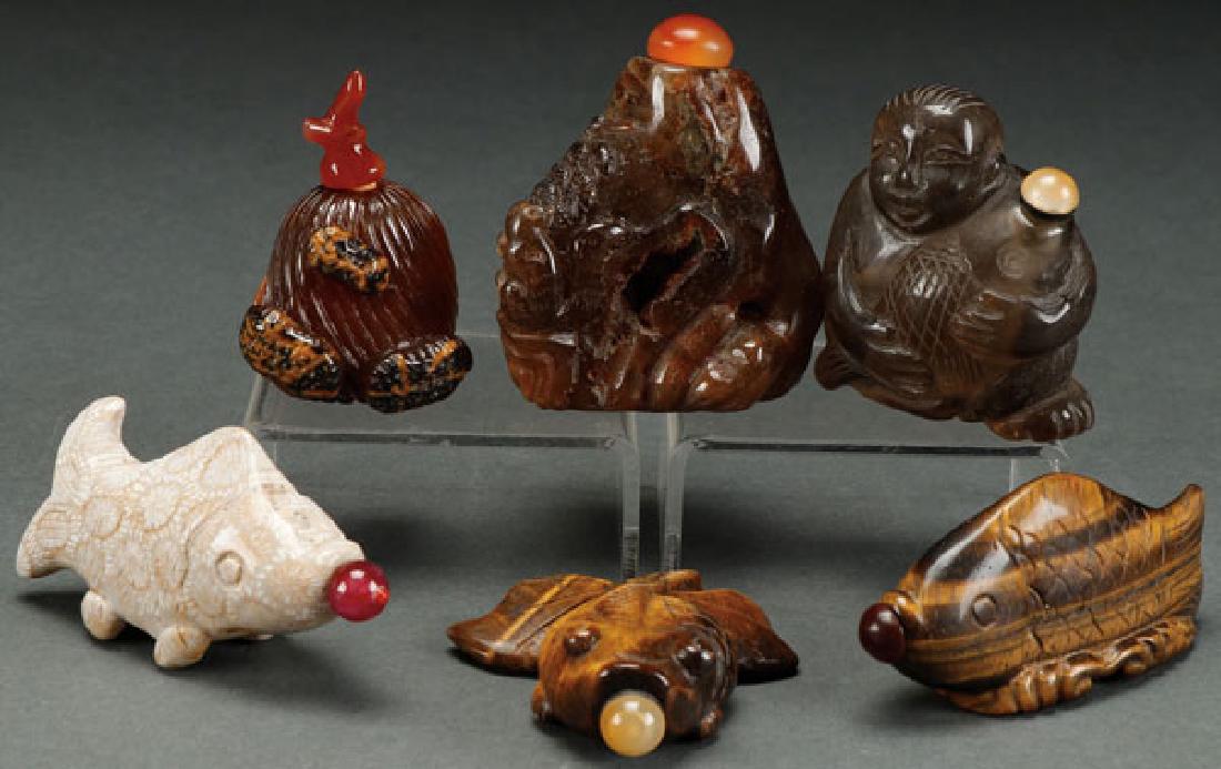 SIX CHINESE CARVED STONE SNUFF BOTTLES (1 of 1)