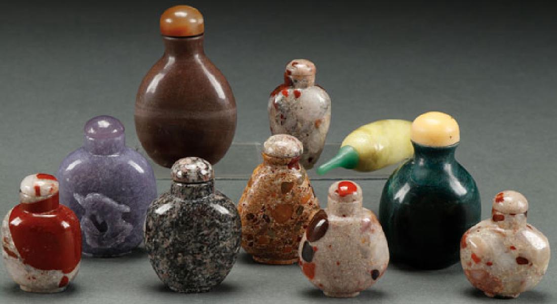 TEN CHINESE CARVED STONE SNUFF BOTTLES (1 of 1)