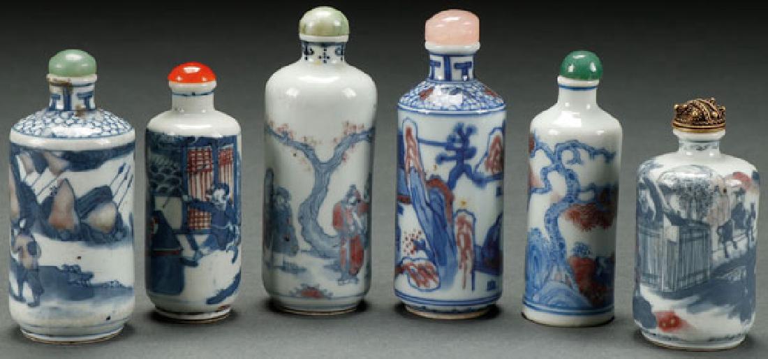 SIX CHINESE BLUE AND WHITE PORCELAIN SNUFF BOTTLE (1 of 7)