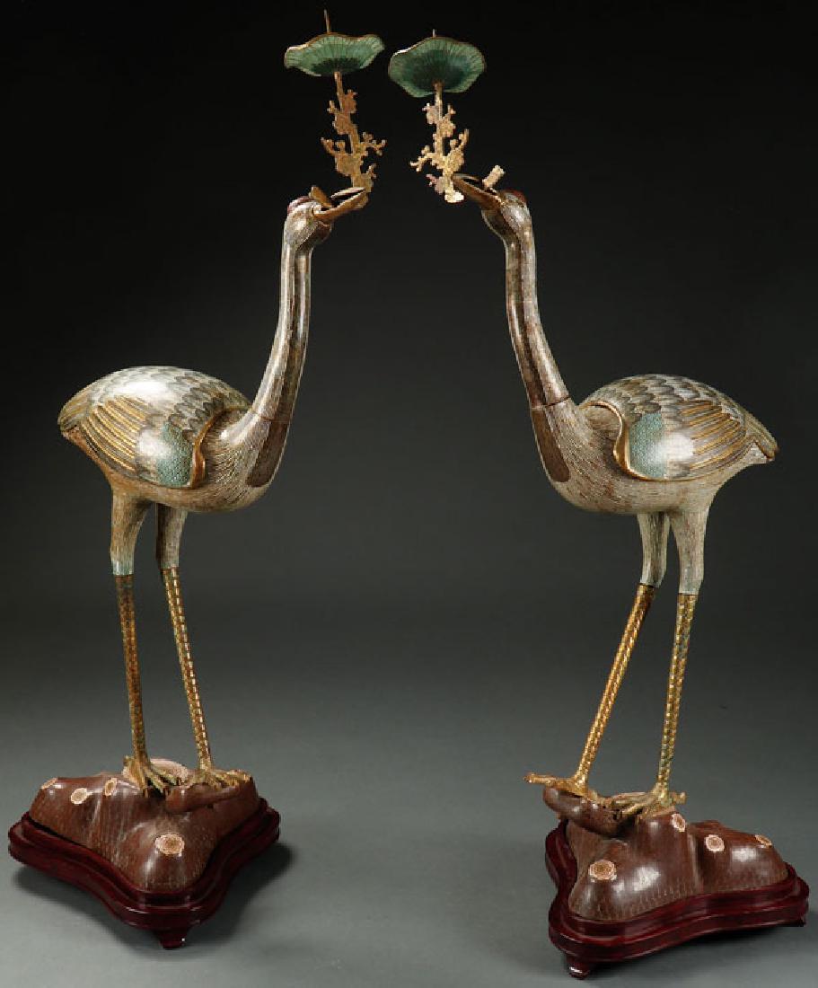 PAIR OF CHINESE NEAR LIFESIZED CLOISONNE CRANES