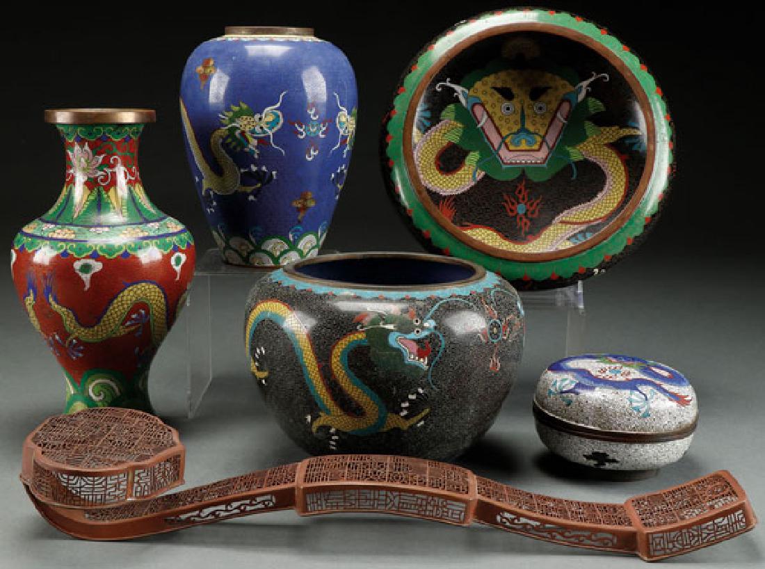 A SIX PC OF VINTAGE CHINESE ENAMELED BRONZE (1 of 1)