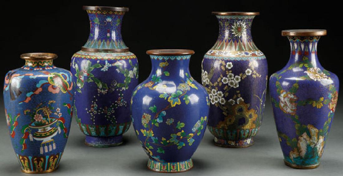 5 VINTAGE CHINESE ENAMELED CLOISONNE VASES (1 of 7)