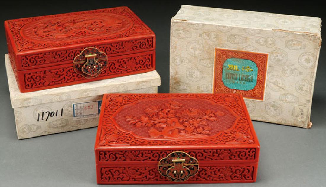 A PAIR OF CHINESE CARVED CINNABAR RED LACQUER (1 of 5)