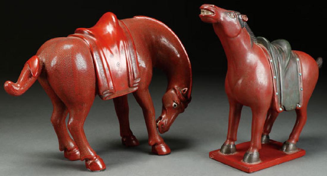 CHINESE CARVED RED LACQUER FIGURAL HORSES (1 of 1)
