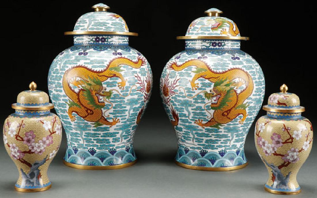 FOUR CHINESE ENAMELED BRONZE COVERED JARS (1 of 1)